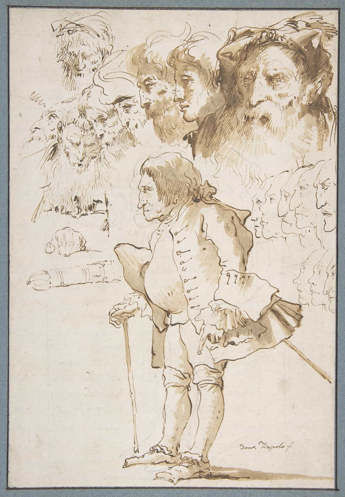 Caricature Of A Gentleman And Other Studies   by Giovanni Domenico Tiepolo