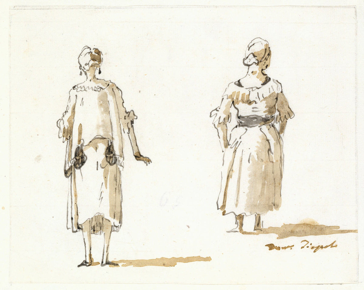 Caricature Of Two Women Seen From Behind Late Th Century by Giovanni Domenico Tiepolo