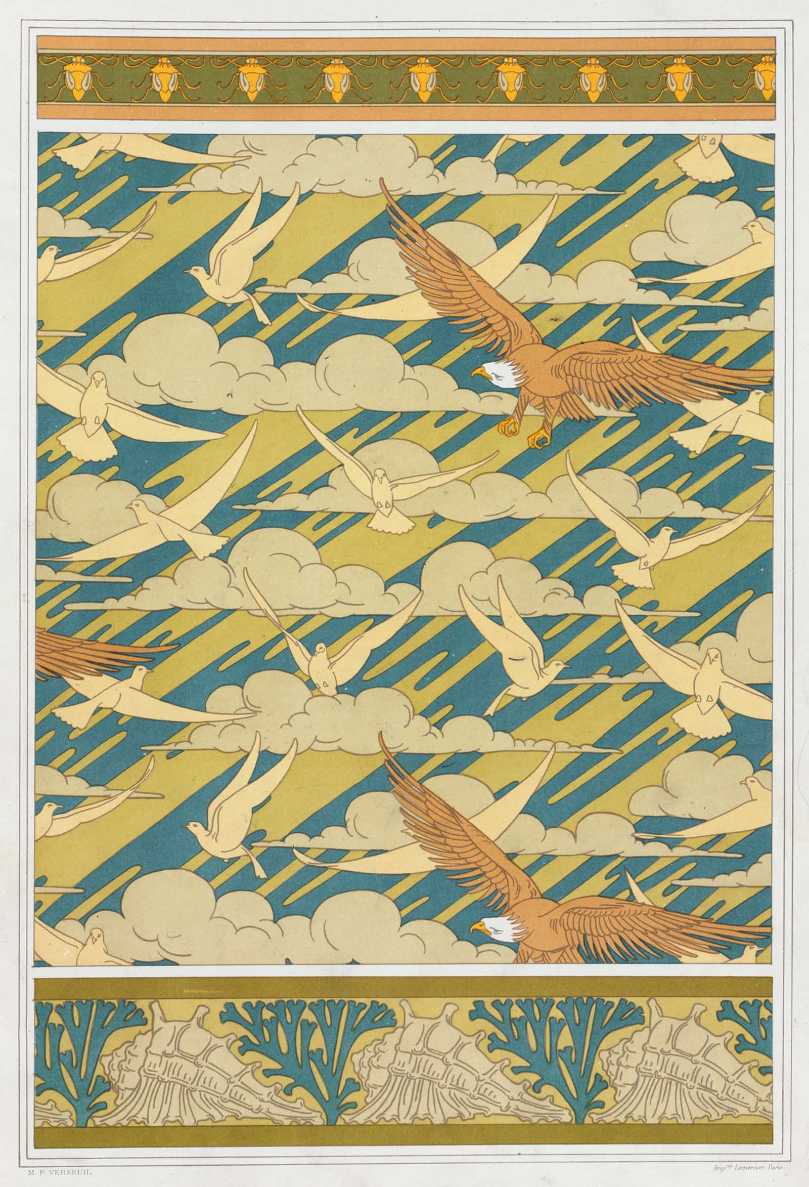 Carpocoris Bordure Aigles Et Pigeons Papier Peint Coquillages Et Algues Bordure by Maurice Pillard Verneuil