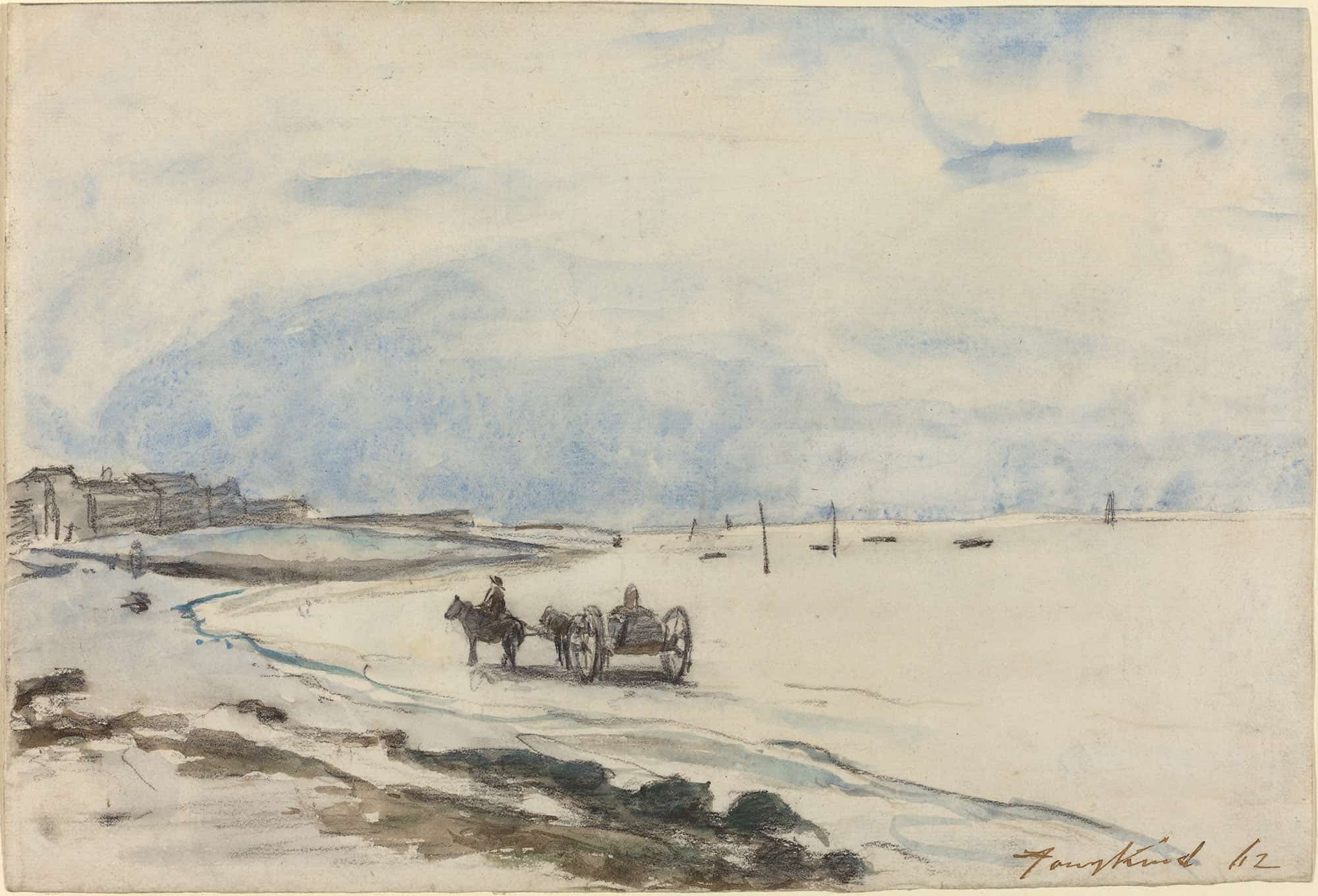 Cart On The Beach At Etretat by Johan Barthold Jongkind