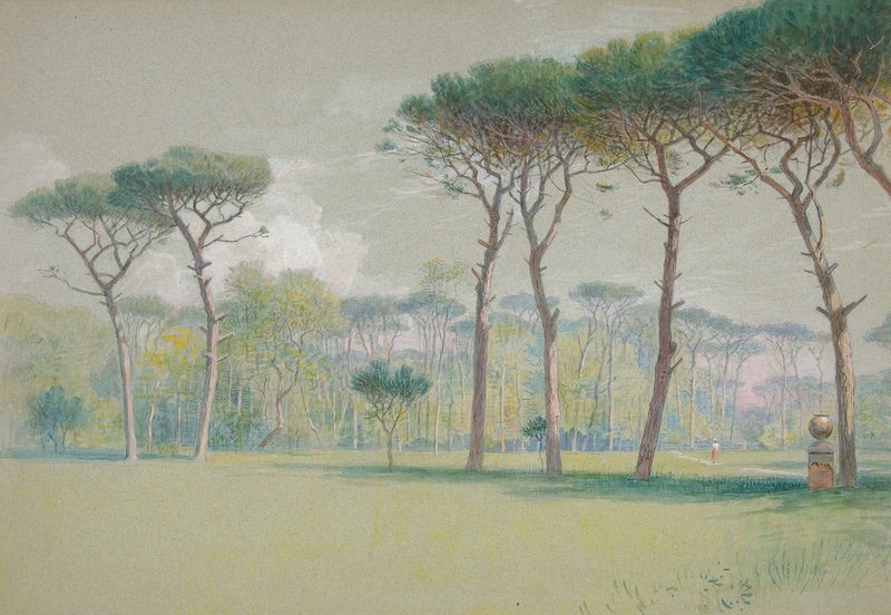 Castel Fusano Landscape Vast Lawn And Trees by Edwin Austin Abbey