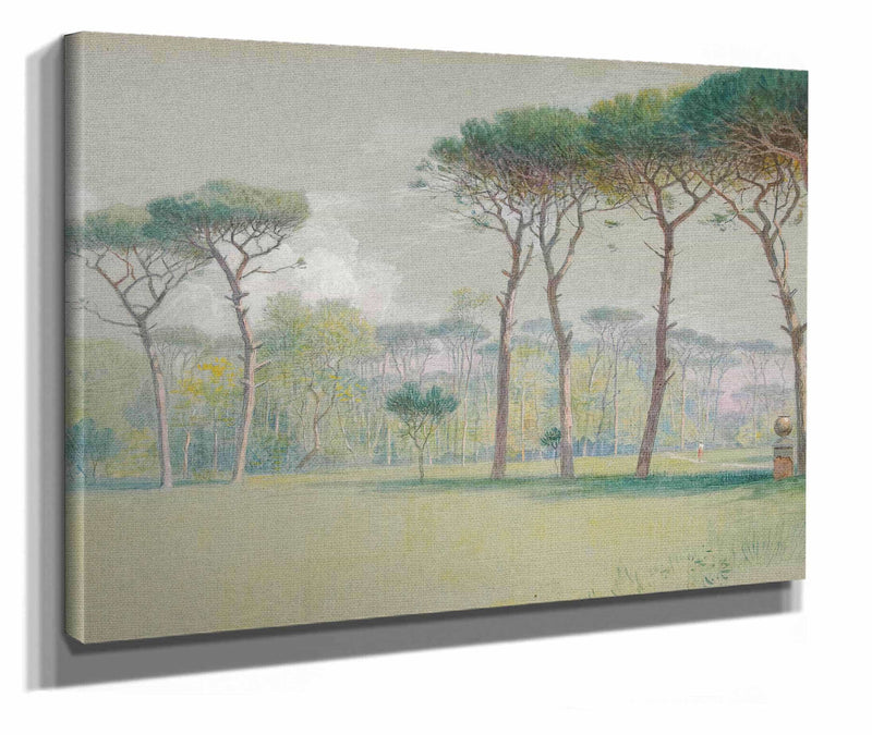 Castel Fusano Landscape Vast Lawn And Trees by Edwin Austin Abbey