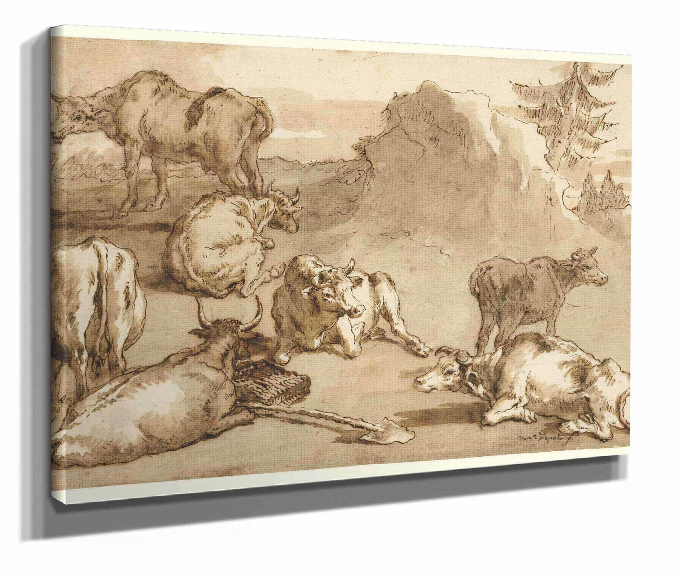 Cattle In A Landscape Mid Th Early Th Century by Giovanni Domenico Tiepolo