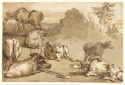 Cattle In A Landscape Mid Th Early Th Century by Giovanni Domenico Tiepolo