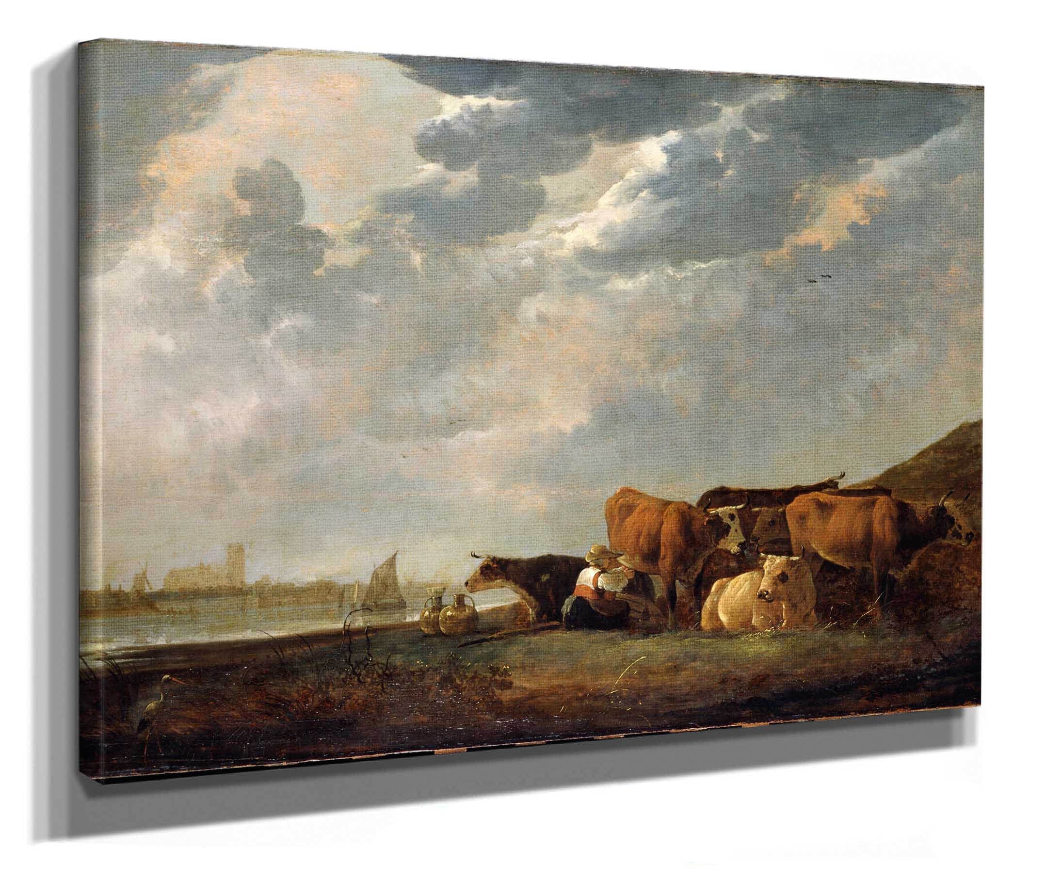 Cattle Near The Maas With Dordrecht In The Distance by Aelbert Cuyp