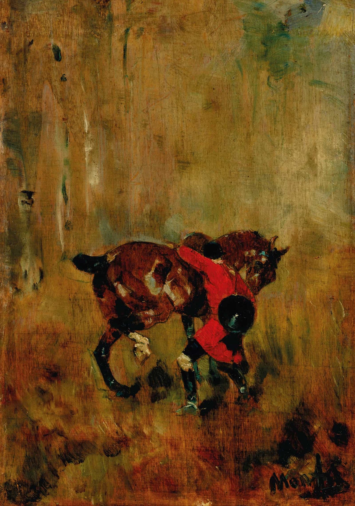 Cavalier De Chasse A Courre Ressanglant Son Cheval by Henri De Toulouse Lautrec
