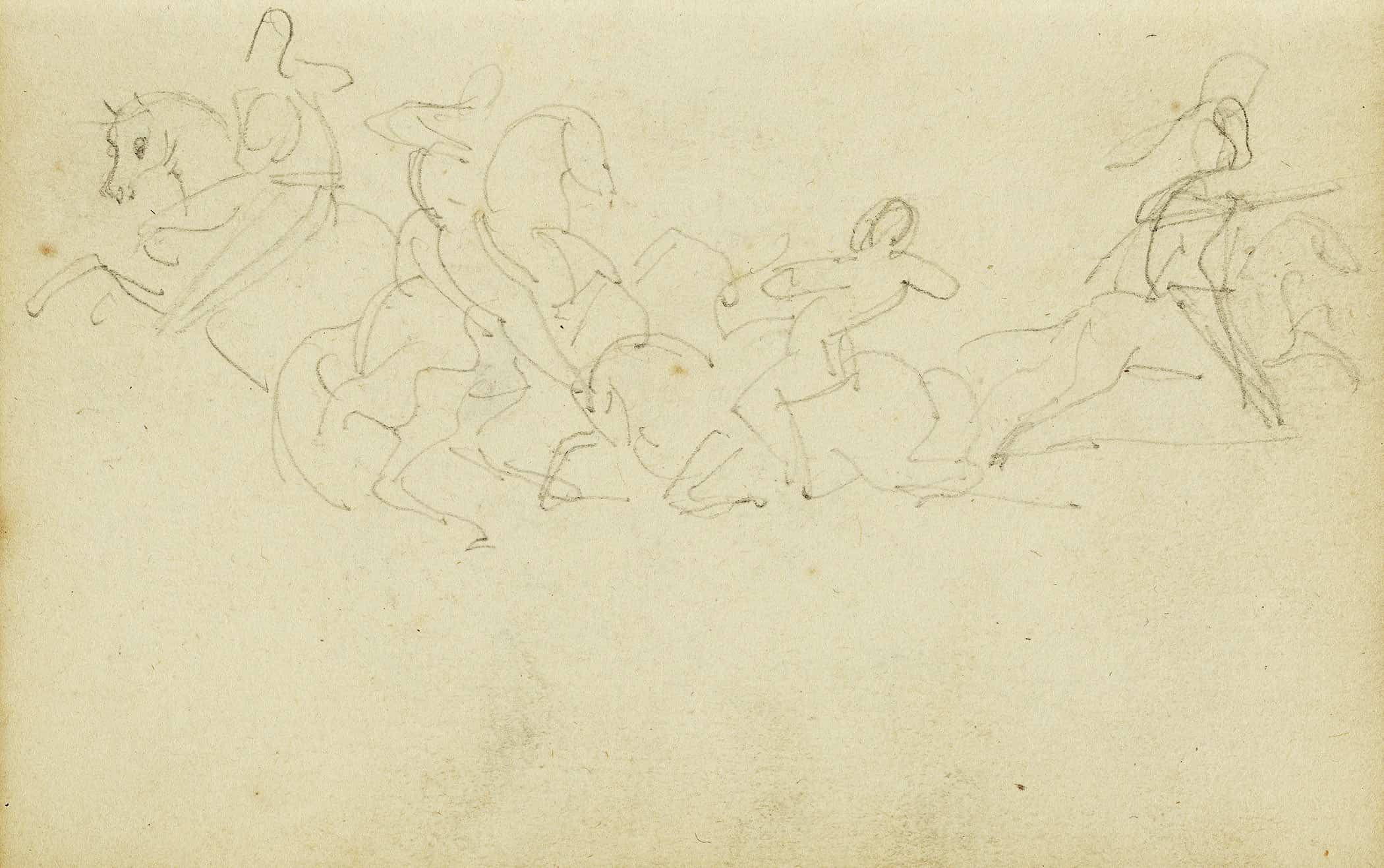 Cavalry Skirmish With Four Horsemen  by Theodore Gericault