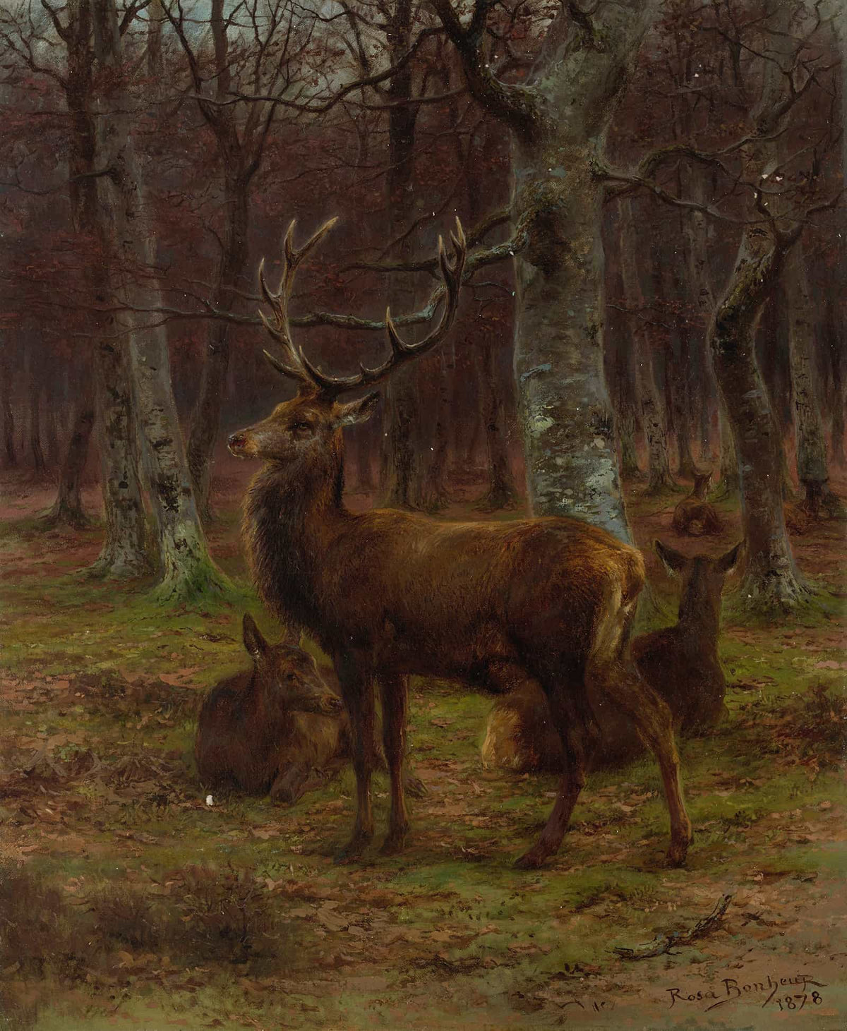 Cerf Et Biches Dans La Foret Automne by Rosa Bonheur