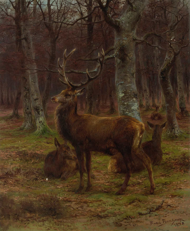 Cerf Et Biches Dans La Foret Automne by Rosa Bonheur