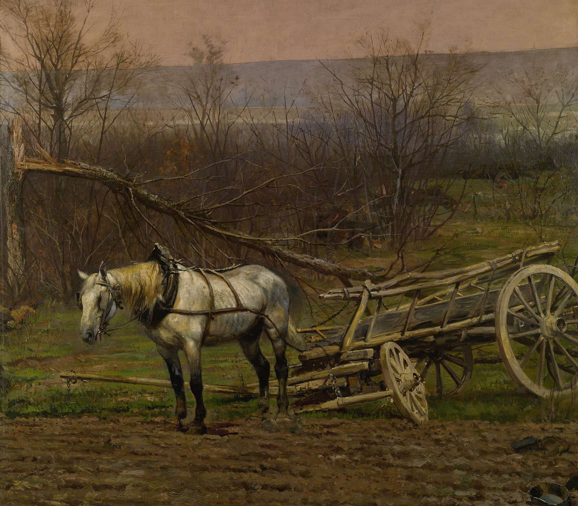 Charrette Attelee Dun Cheval Blanc by Jean Baptiste Edouard Detaille