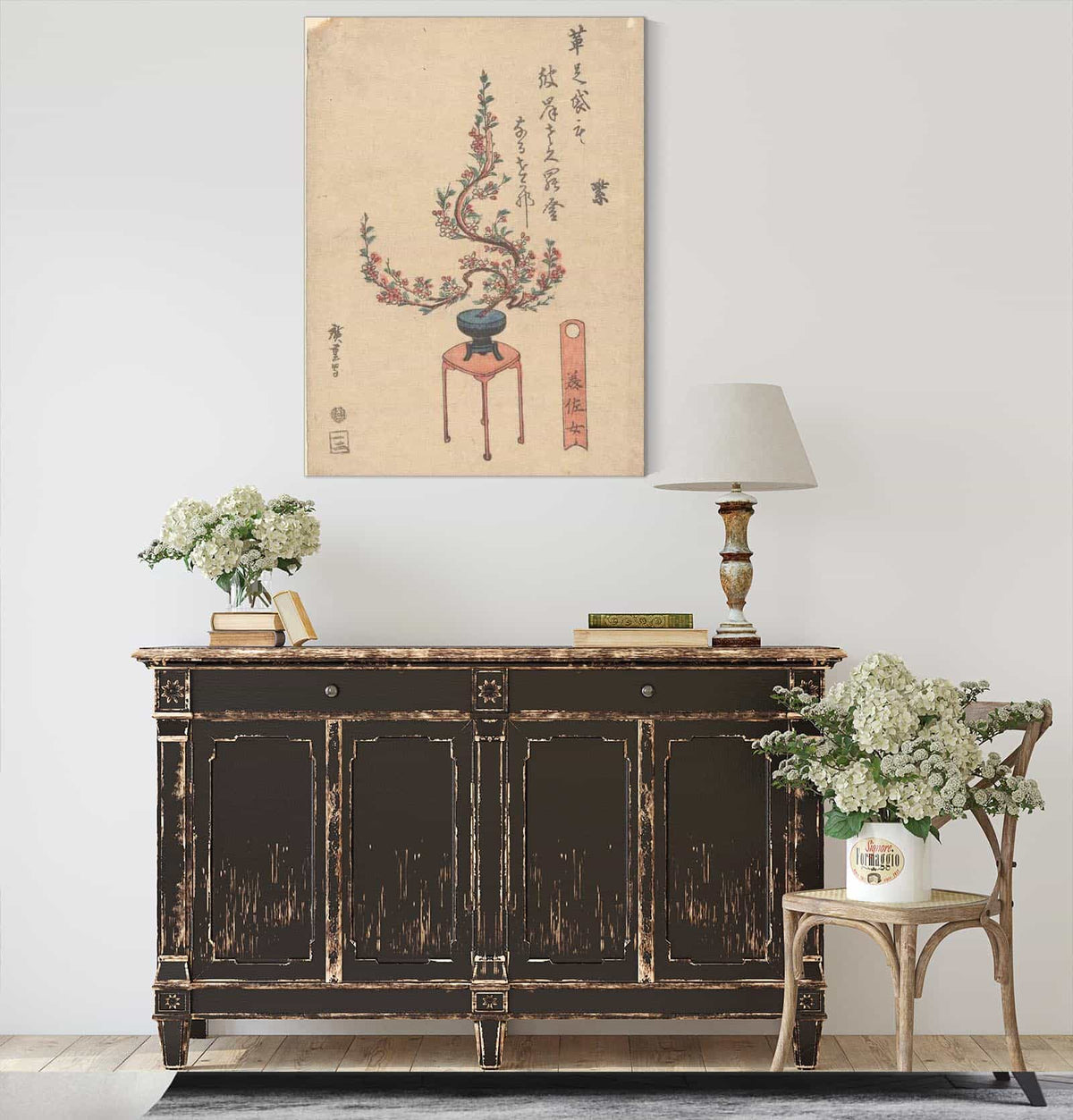 Cherry Flowers In Blue Pot On Stand by Ando Hiroshige