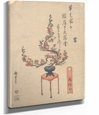 Cherry Flowers In Blue Pot On Stand by Ando Hiroshige