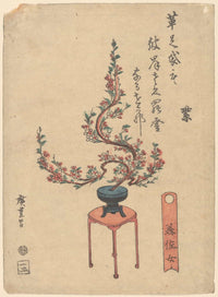 Cherry Flowers In Blue Pot On Stand by Ando Hiroshige
