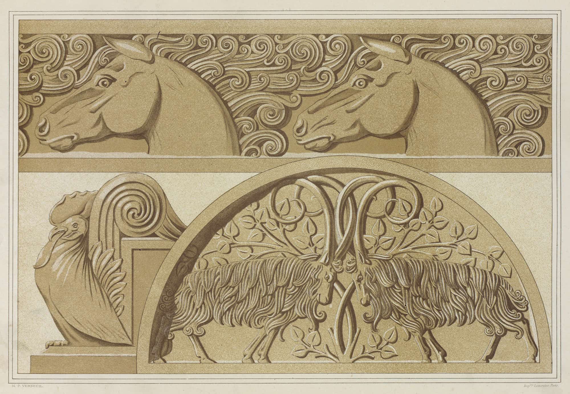 Chevaux Frise En Pierre Coq Amortissement Boucs Tympan En Pierre Sculptee by Maurice Pillard Verneuil
