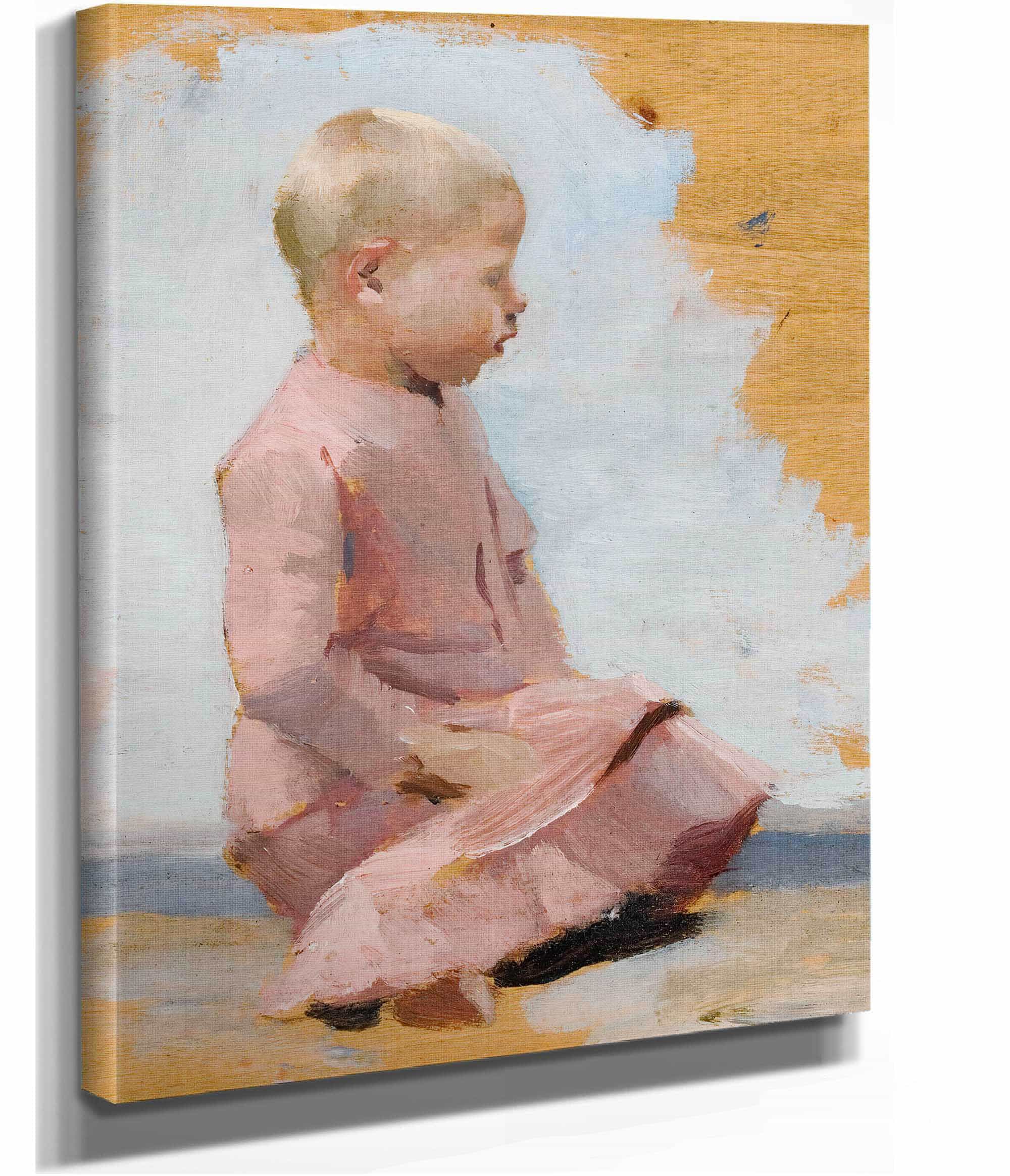 Child In A Red Dress Rehearsal For Saturday Night In Hamar by Albert Edelfelt