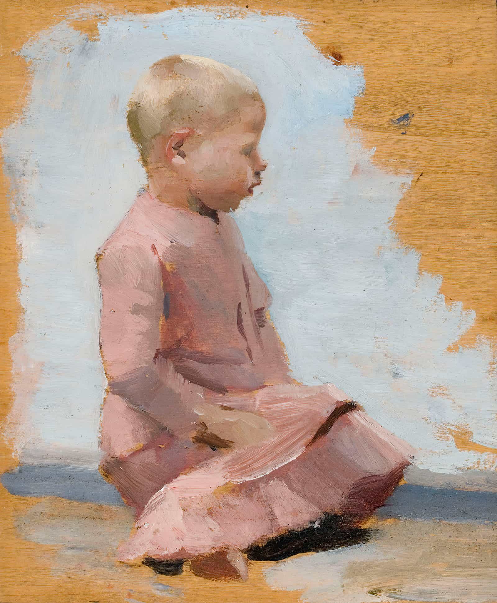 Child In A Red Dress Rehearsal For Saturday Night In Hamar by Albert Edelfelt