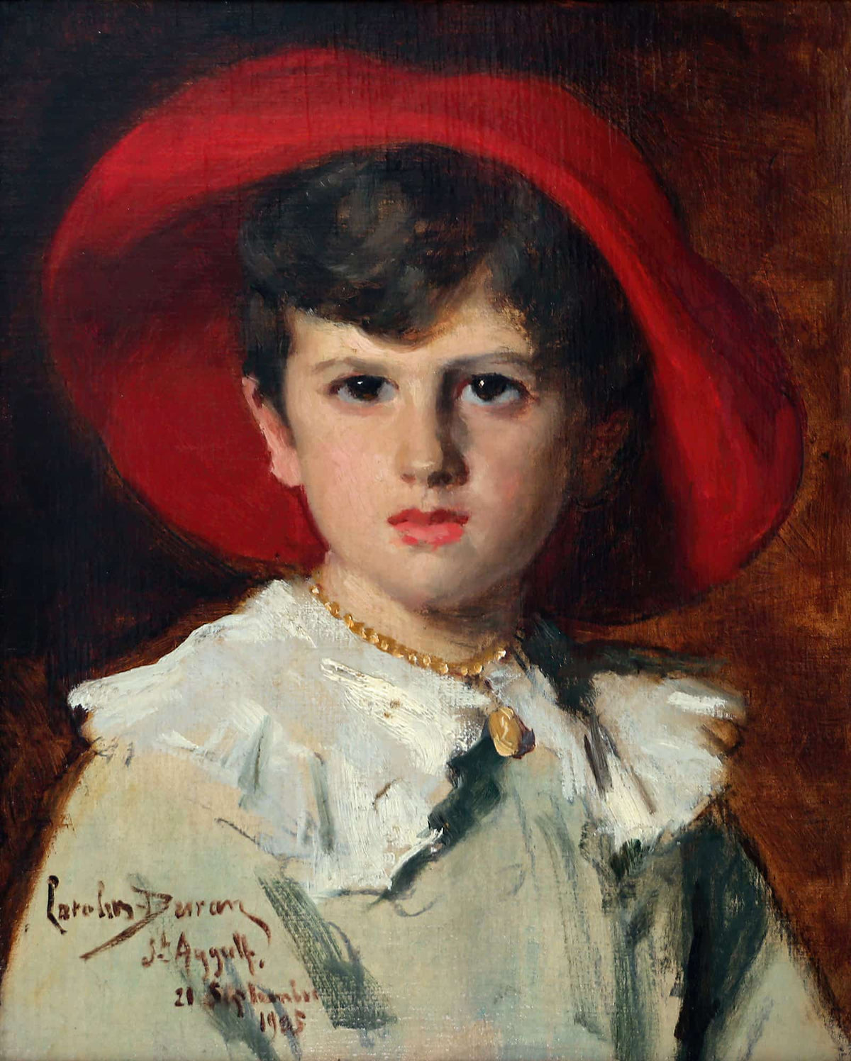 Child In A Red Hat Michel Feydeau Son Of Georges by Carolus Duran
