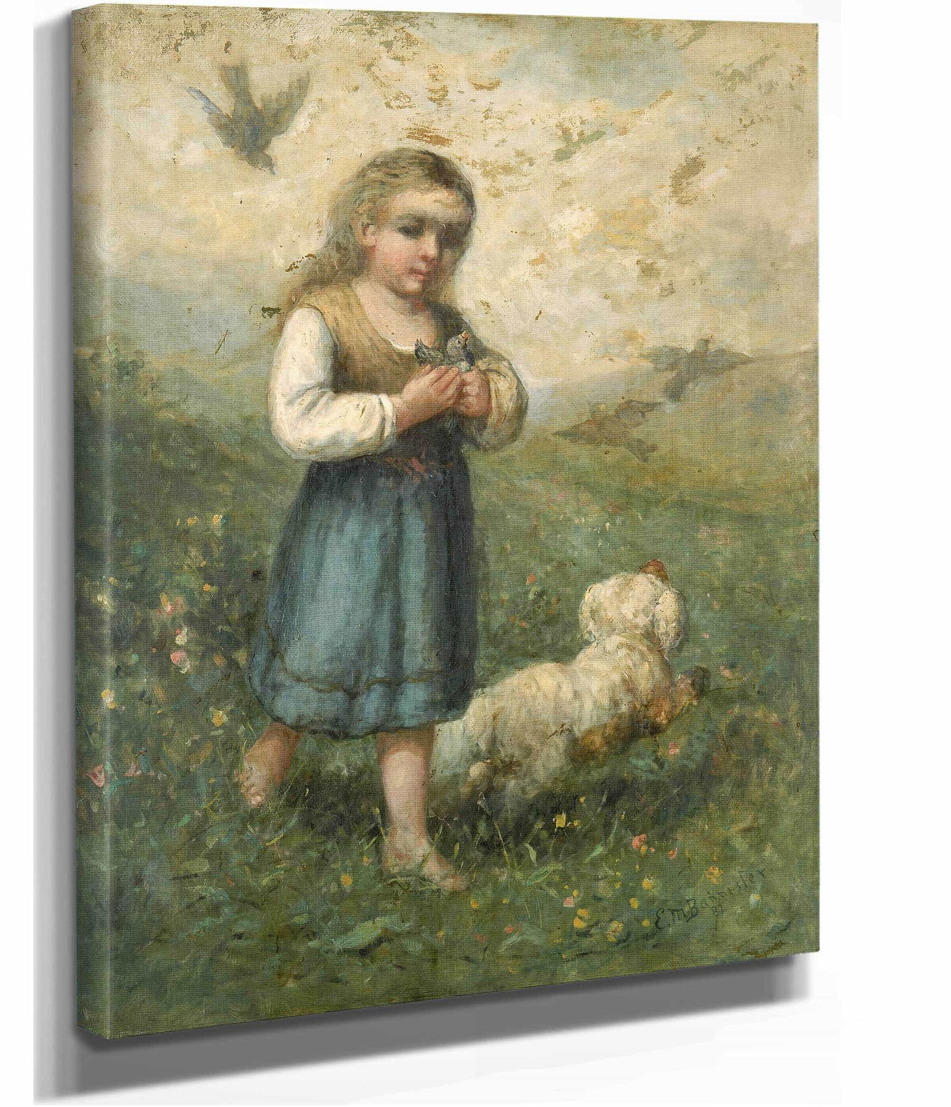 Child With Birds And Dog by Edward Mitchell Bannister