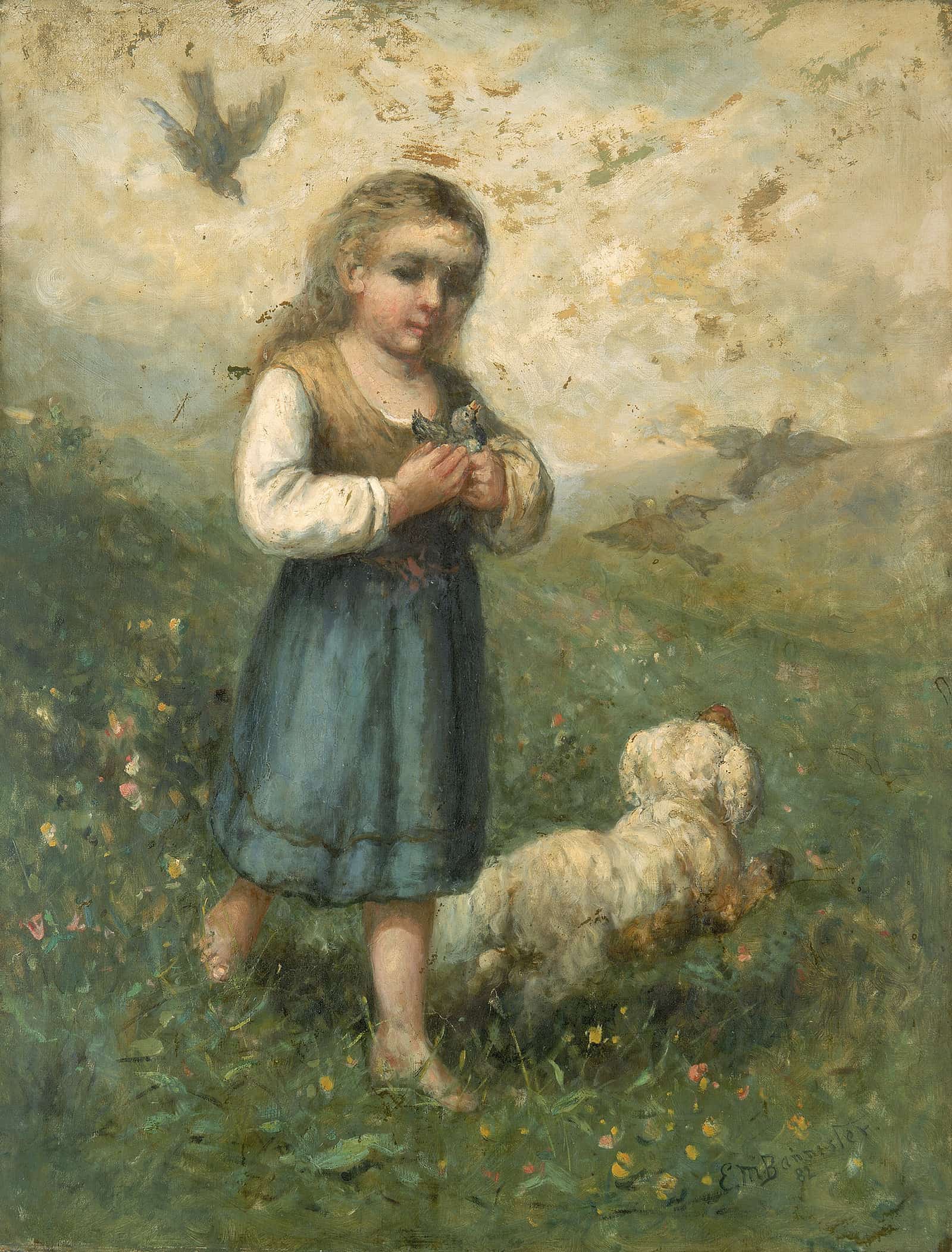 Child With Birds And Dog by Edward Mitchell Bannister