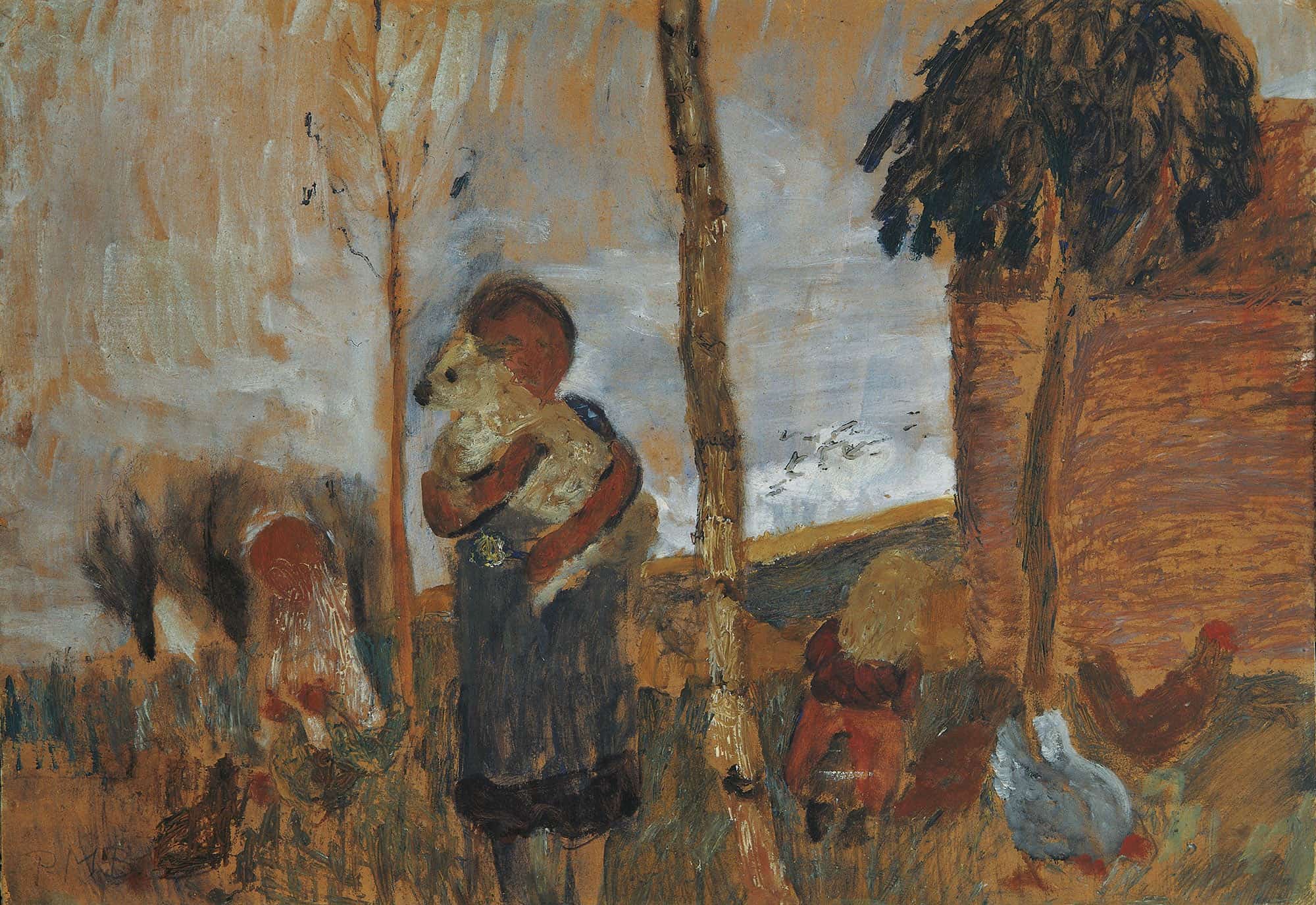 Children And Chickens In Front Of A Landscape by Paula Modersohn Becker