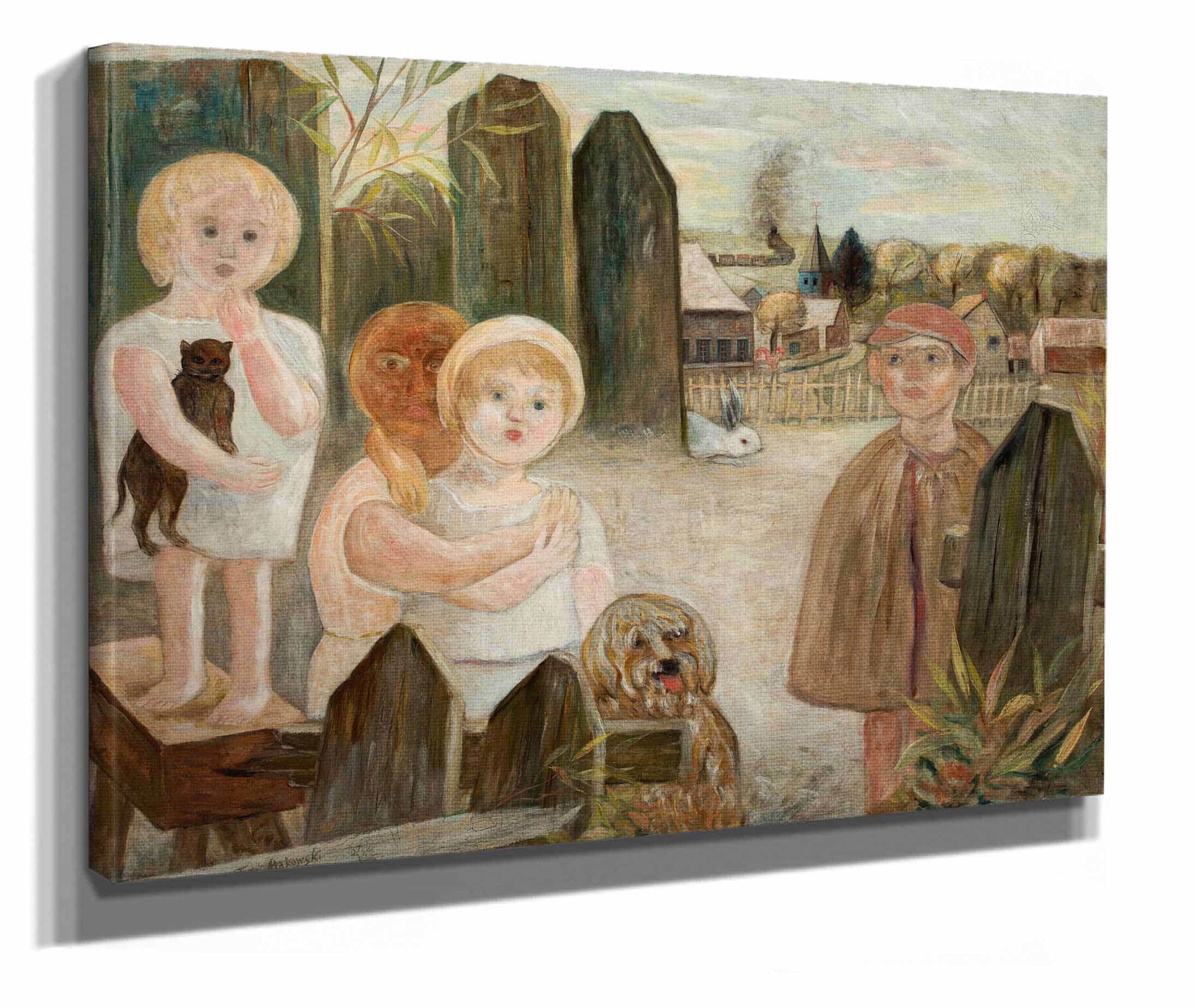 Children In A Village Backyard by Tadeusz Makowski