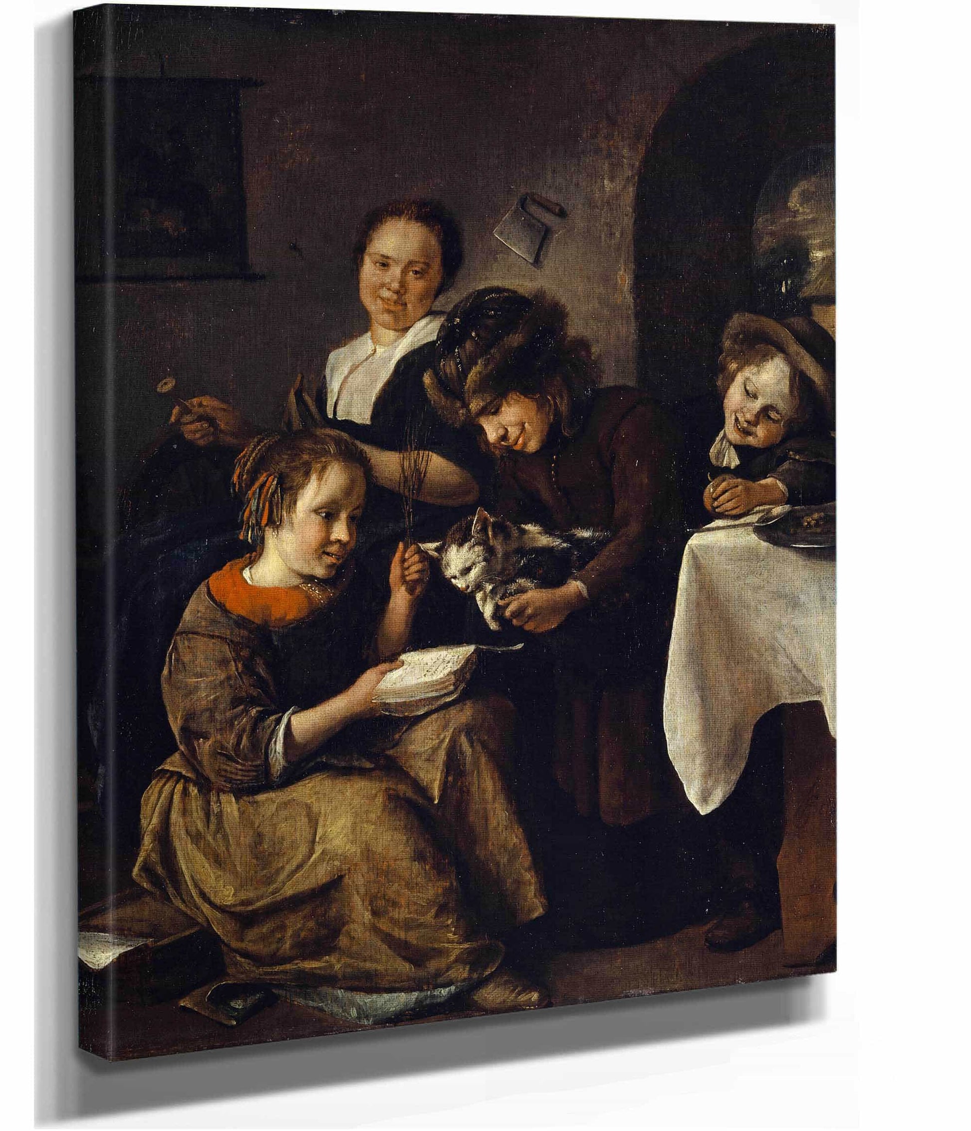 Children Teaching A Cat To Read by Jan Steen