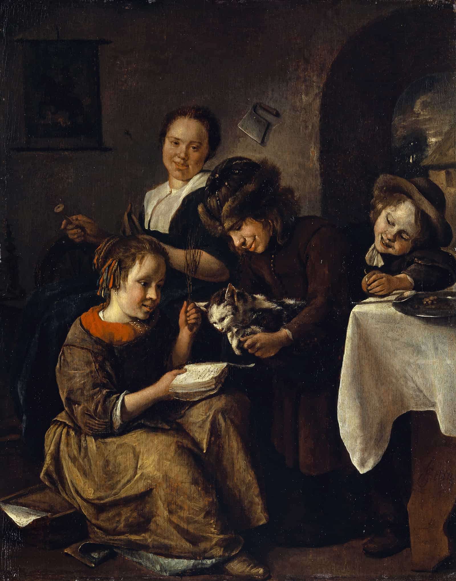 Children Teaching A Cat To Read by Jan Steen