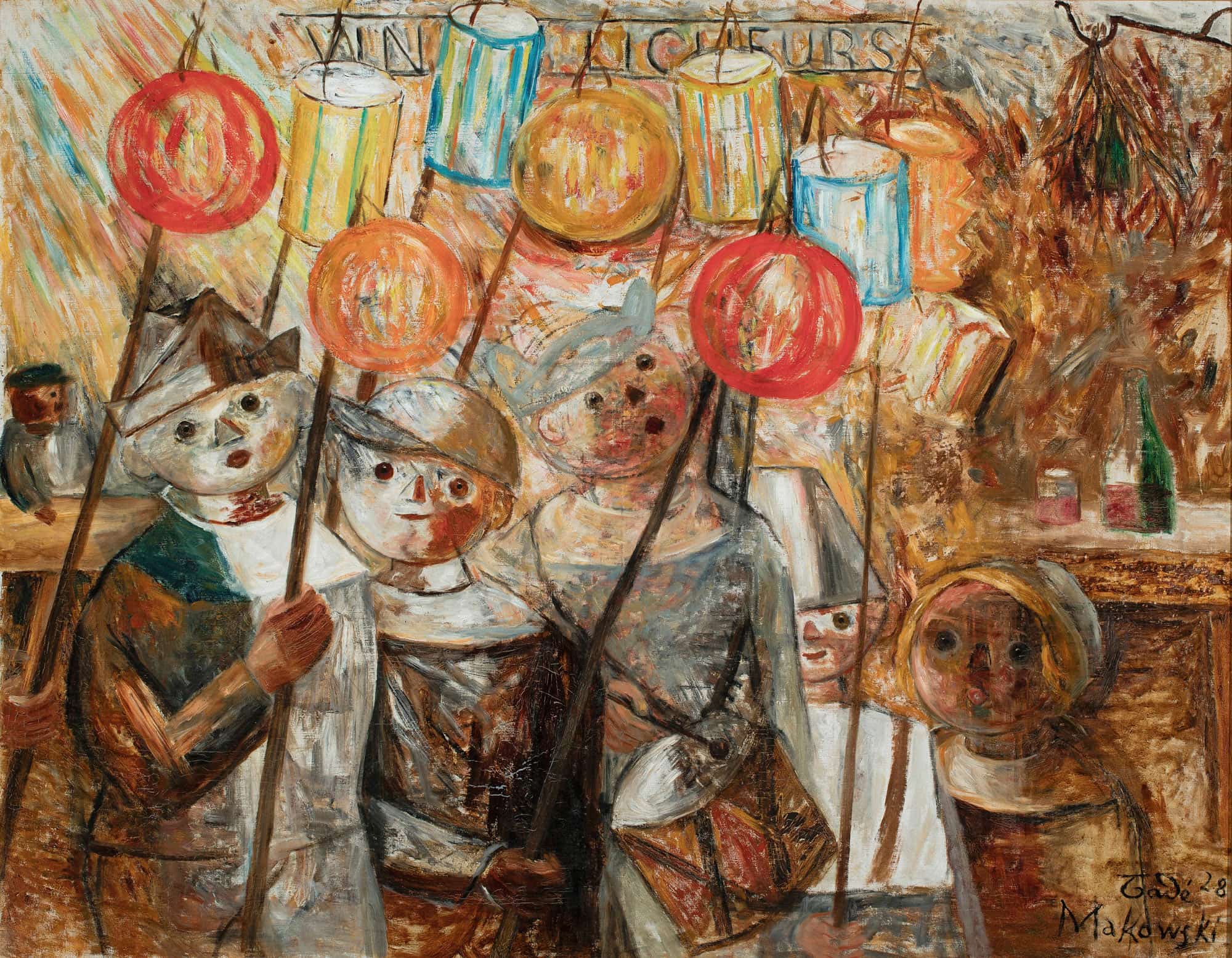 Children With Torches La Retraite Aux Flambeaux by Tadeusz Makowski