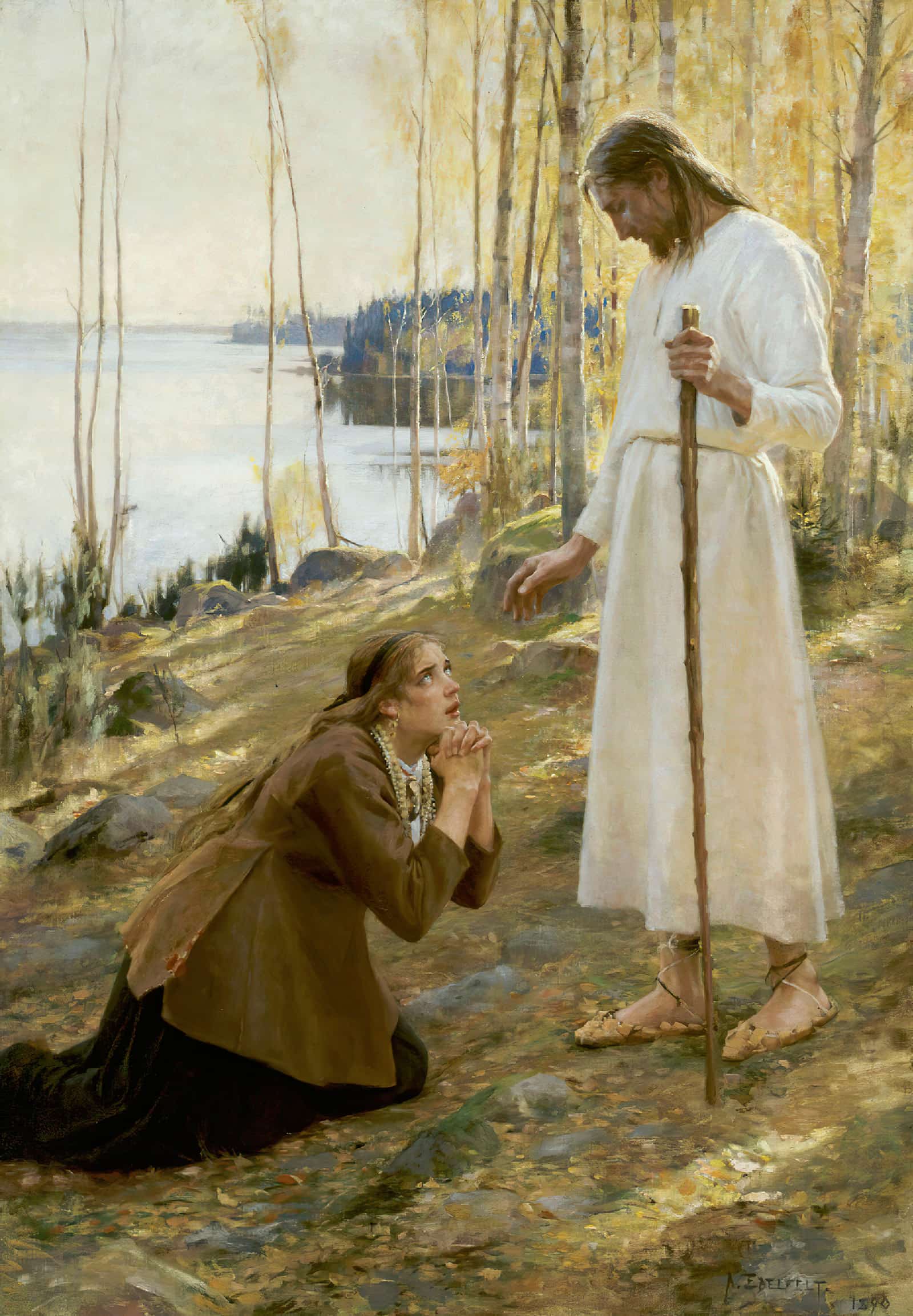 Christ And Mary Magdalene by Albert Edelfelt