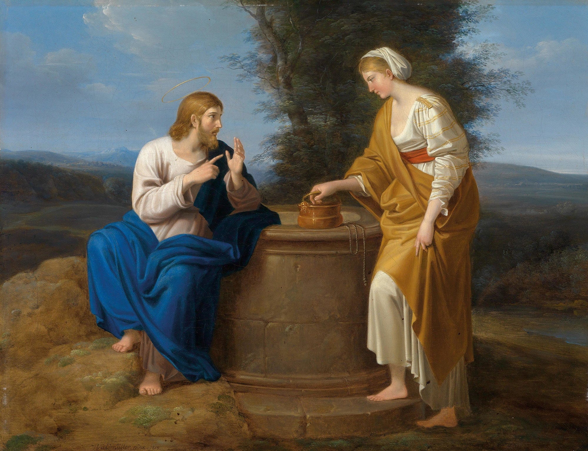 Christ And The Samaritan Woman by Ferdinand Georg Waldmuller