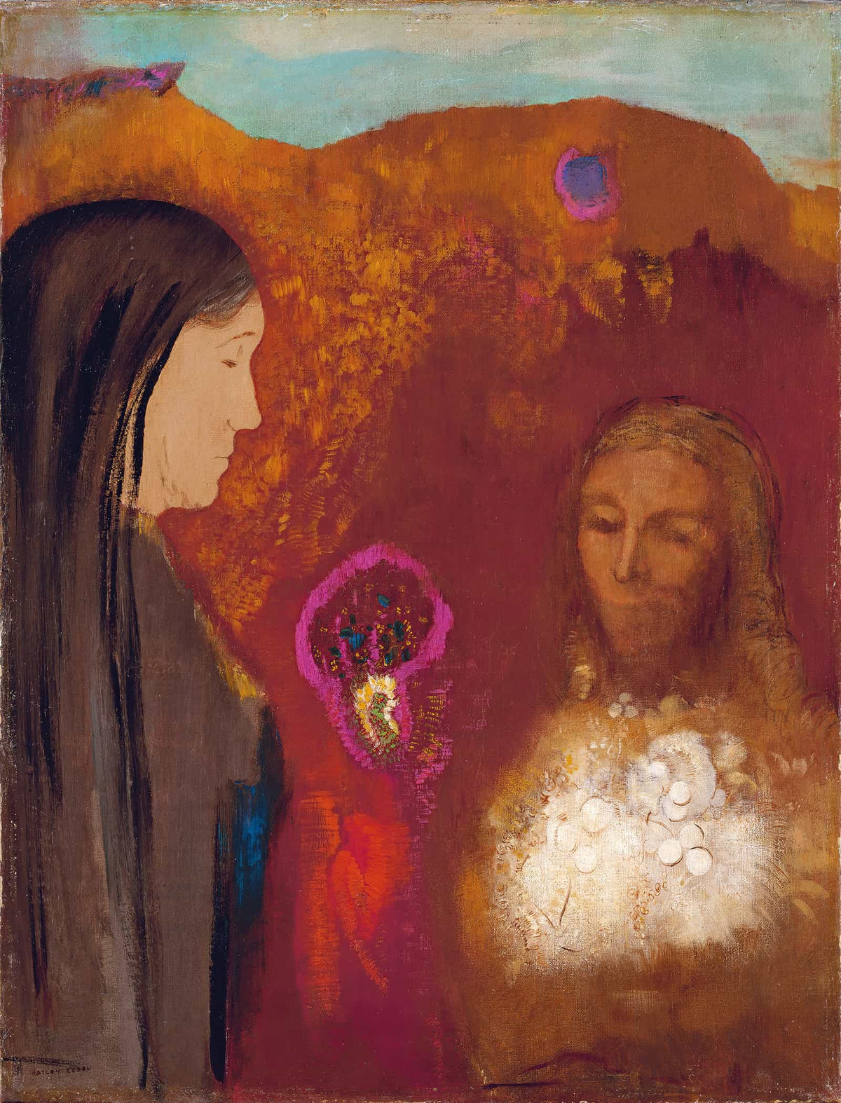 Christ And The Samaritan Woman The White Flower Bouquet by Odilon Redon