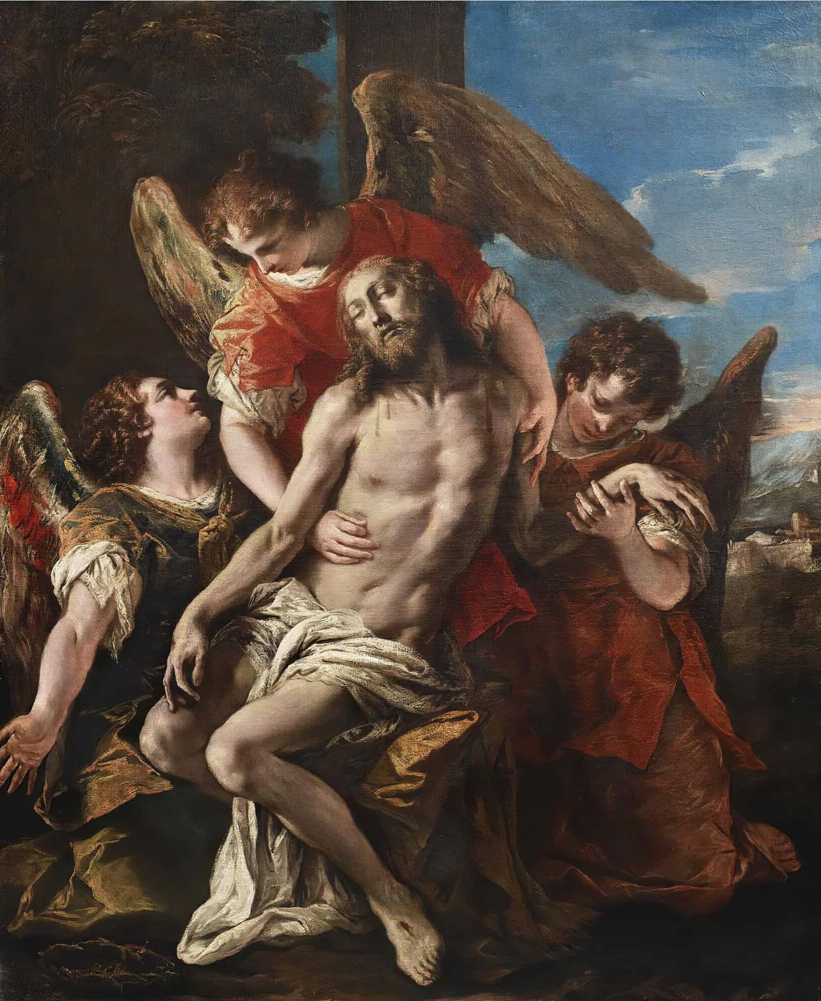 Christ Mourned By Three Angels by Sebastiano Ricci