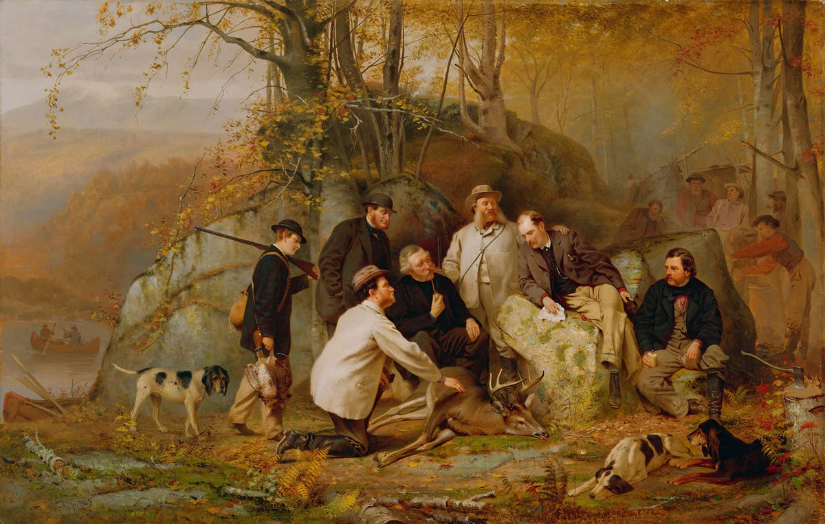 Claiming The Shot A Group Of Portraits After The Hunt In The Adirondacks by John George Brown