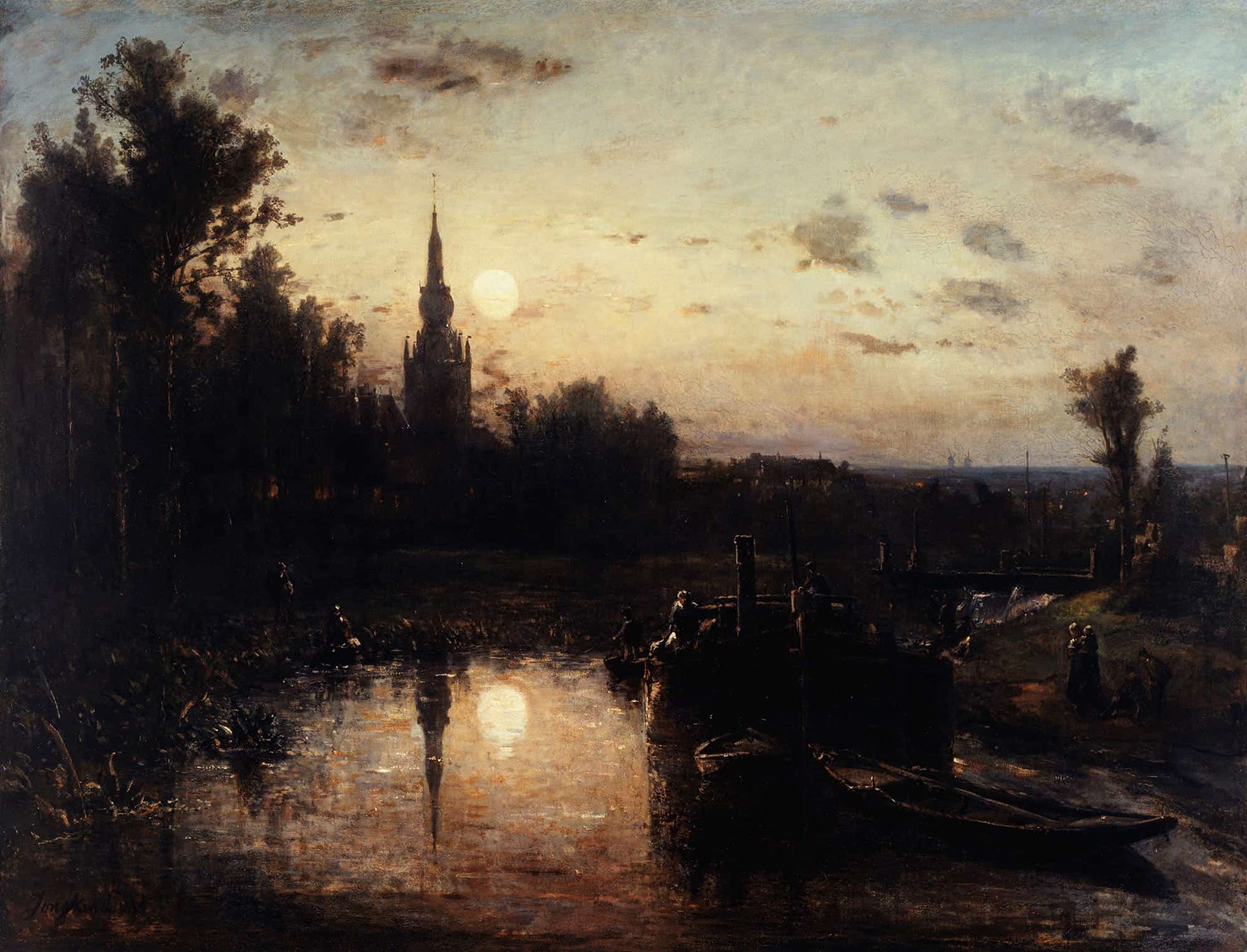 Clair De Lune A Overschie Environs De Rotterdam by Johan Barthold Jongkind