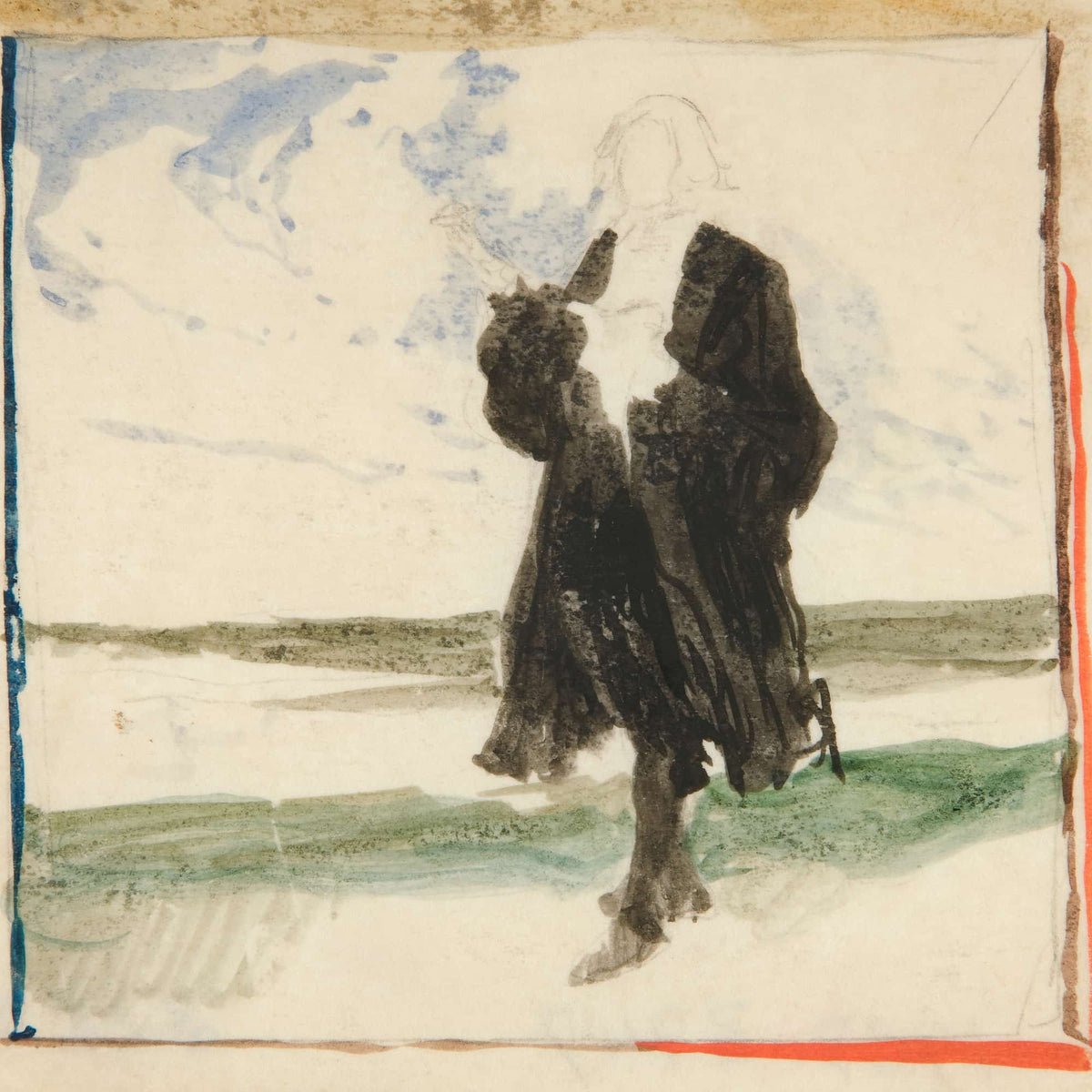 Cloaked Man In Landscape by Edwin Austin Abbey