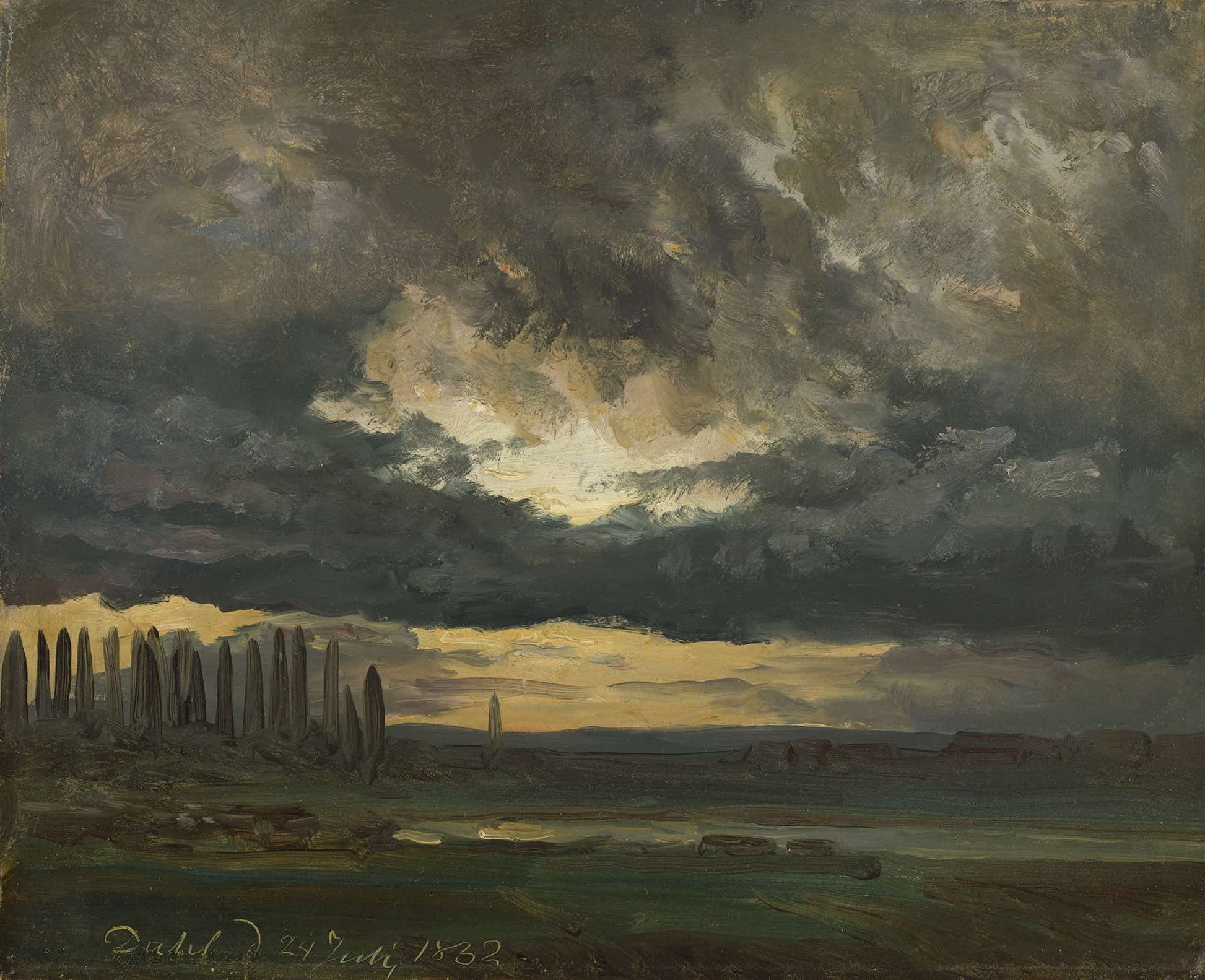Cloud Study Over The Elbe With Poplars by Johan Christian Dahl
