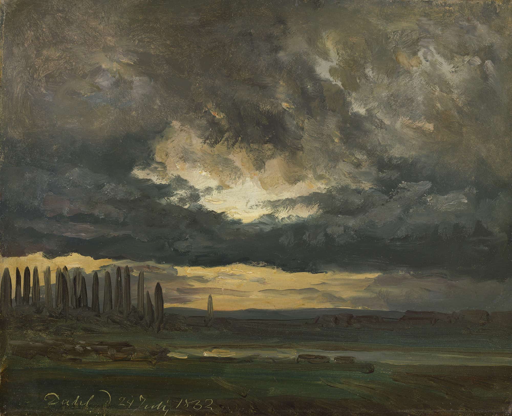 Cloud Study Over The Elbe With Poplars by Johan Christian Dahl