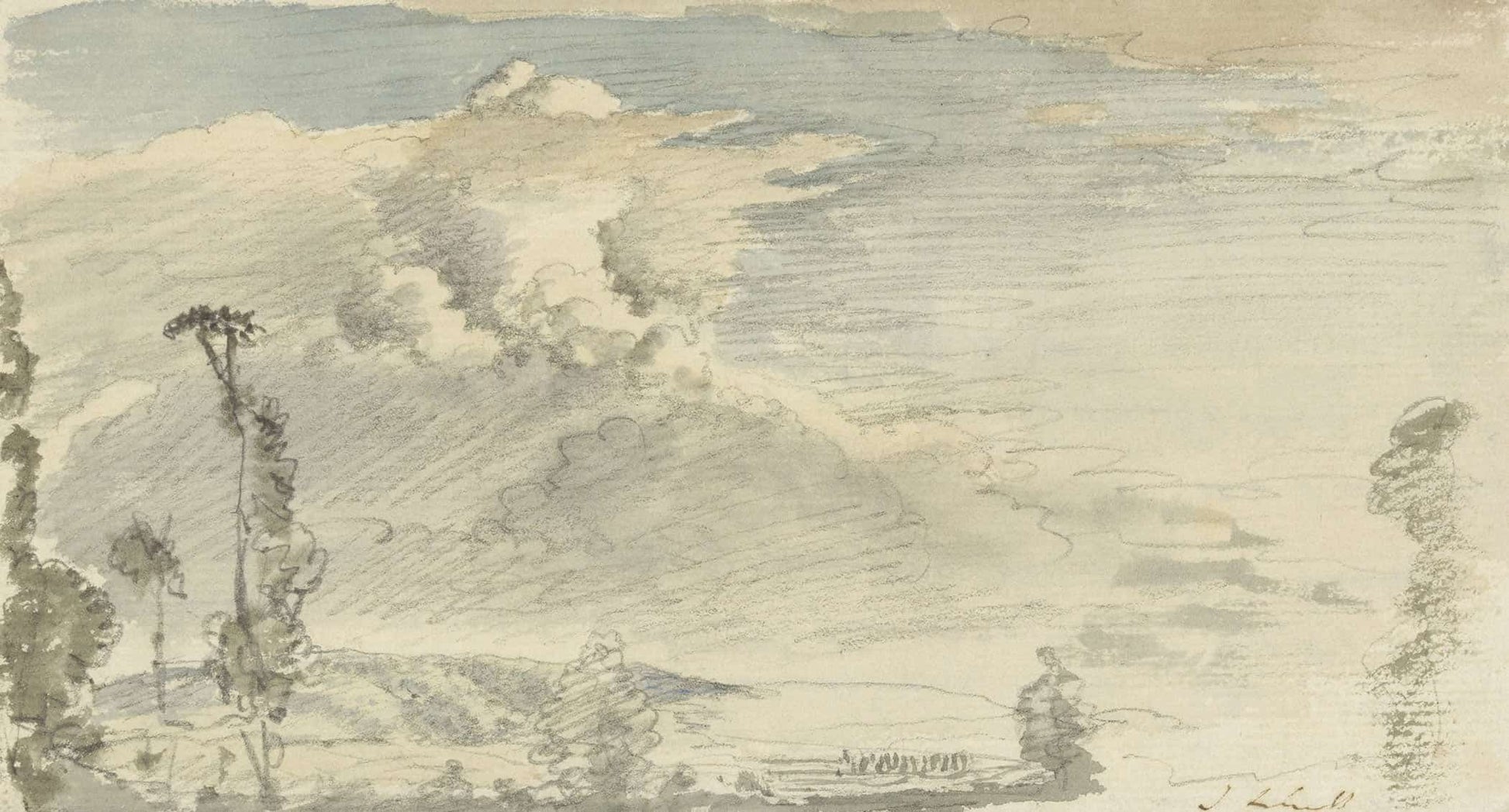 Cloudy Sky Over A Hilly Landscape  by John Linnell
