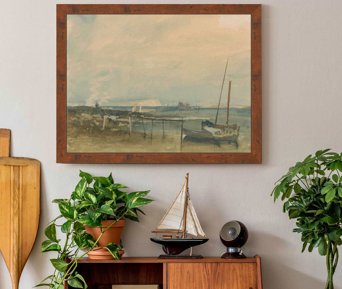 Coast Scene With White Cliffs And Boats On Shore by Joseph Mallord William Turner