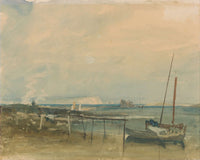 Coast Scene With White Cliffs And Boats On Shore by Joseph Mallord William Turner