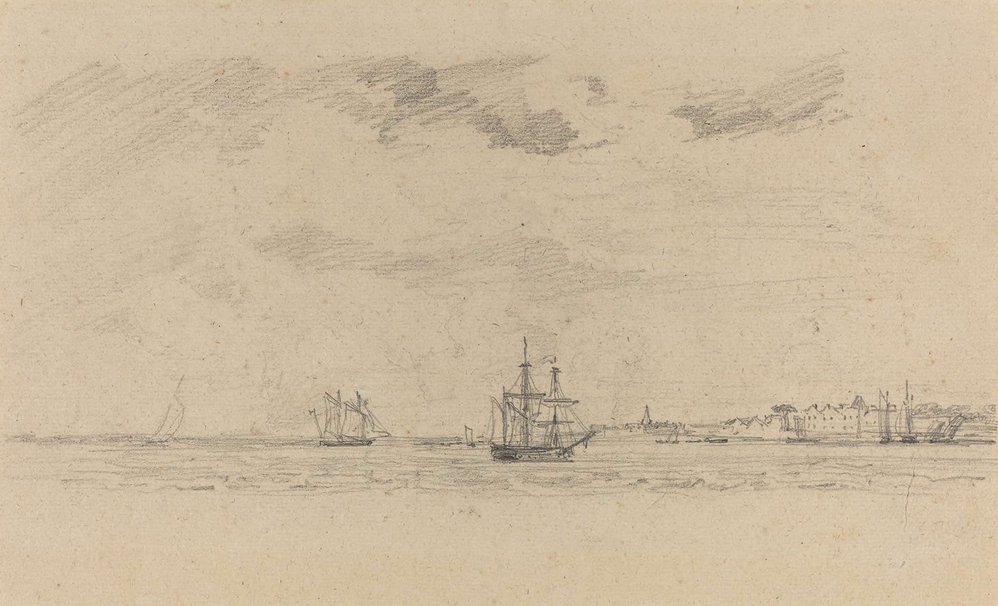 Coastal Landscape With Shipping by Eugene Boudin