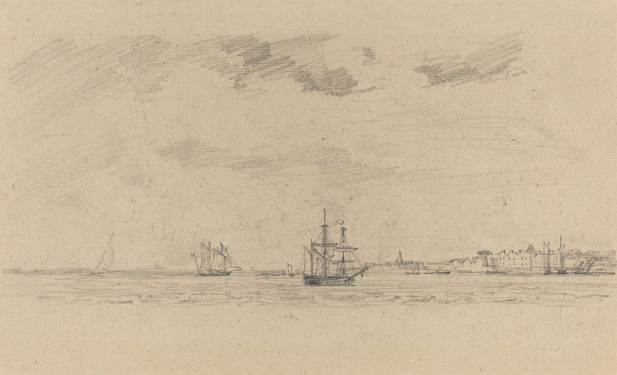 Coastal Landscape With Shipping by Eugene Boudin