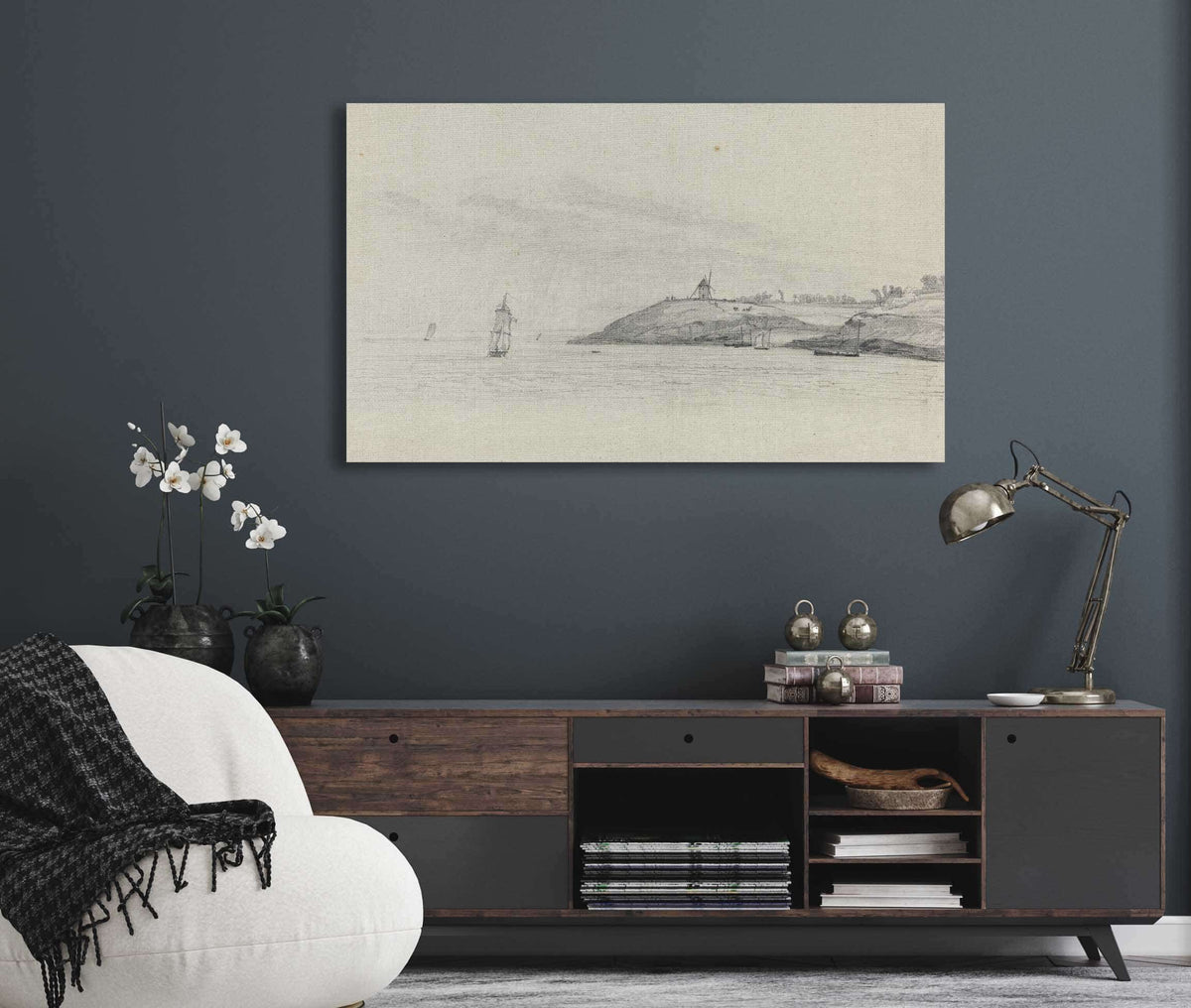 Coastal Landscape With Shipping Windmill In Distance by Eugene Boudin