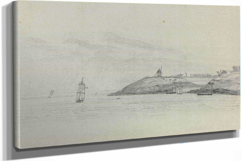 Coastal Landscape With Shipping Windmill In Distance by Eugene Boudin