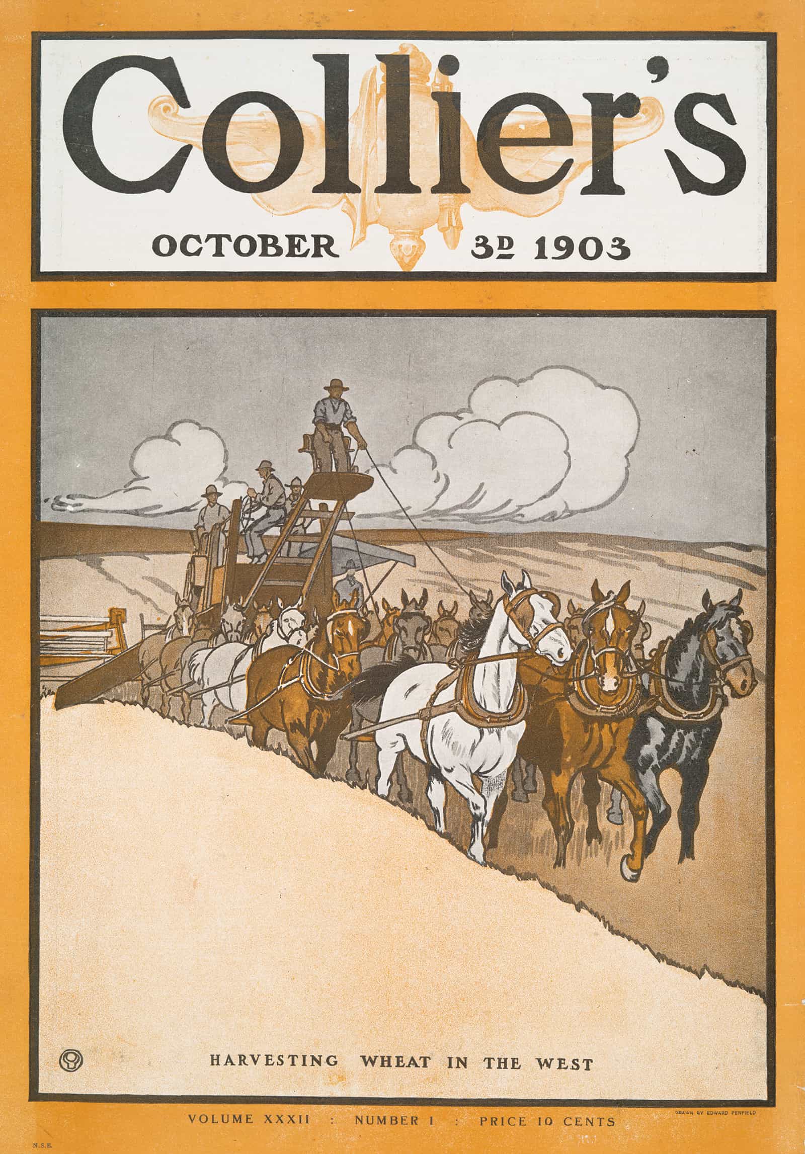 Colliers October Rd Harvesting Wheat In The West by Edward Penfield
