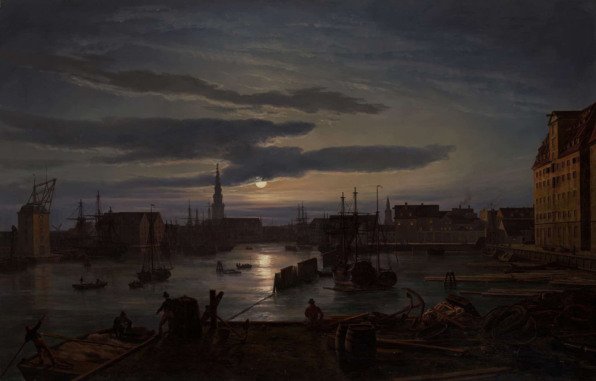 Copenhagen Harbor By Moonlight by Johan Christian Dahl