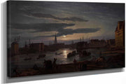 Copenhagen Harbor By Moonlight by Johan Christian Dahl