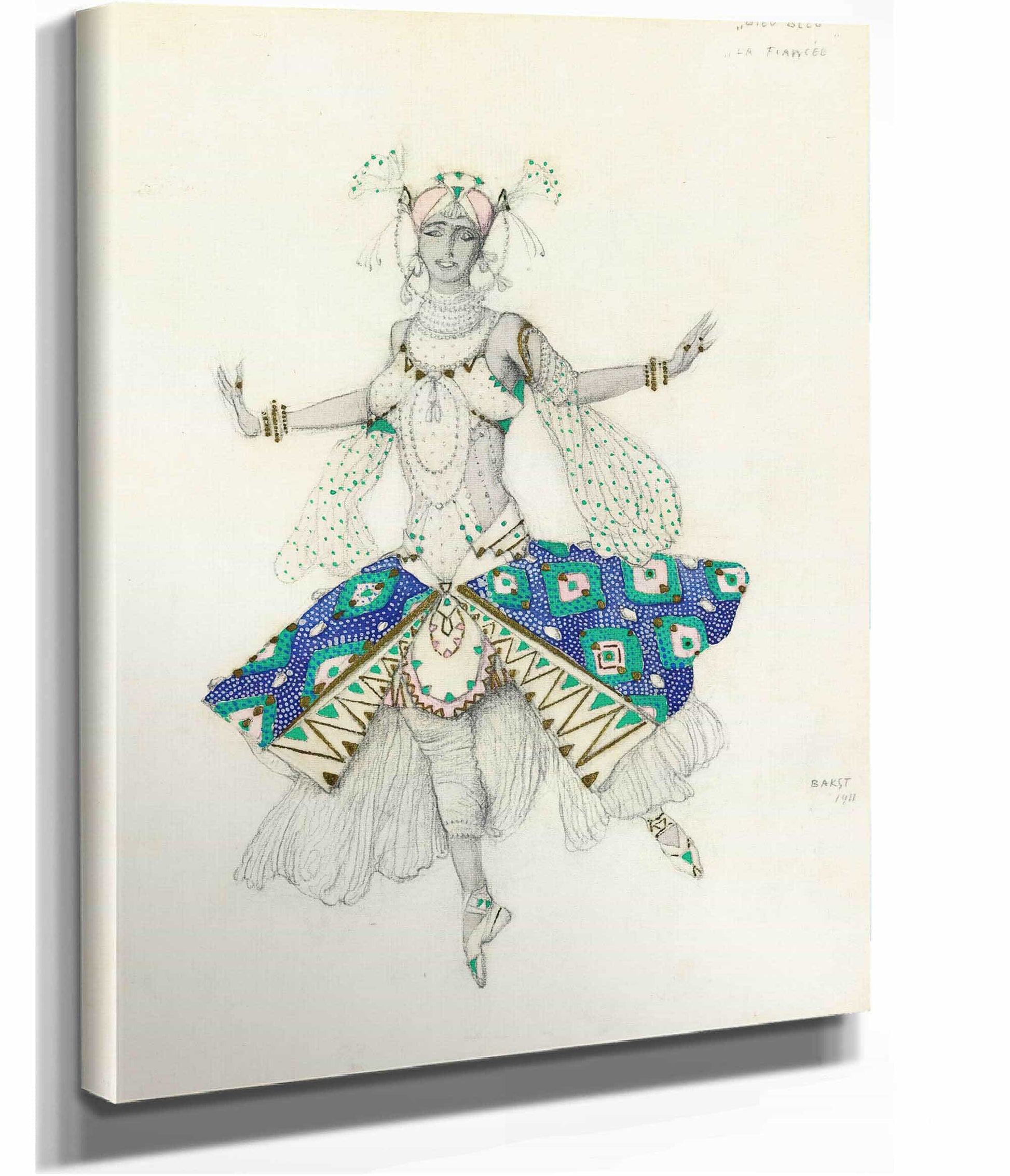 Costume Design For Tamara Karsavina As La Fiancee In Le Dieu Bleu by Leon Bakst