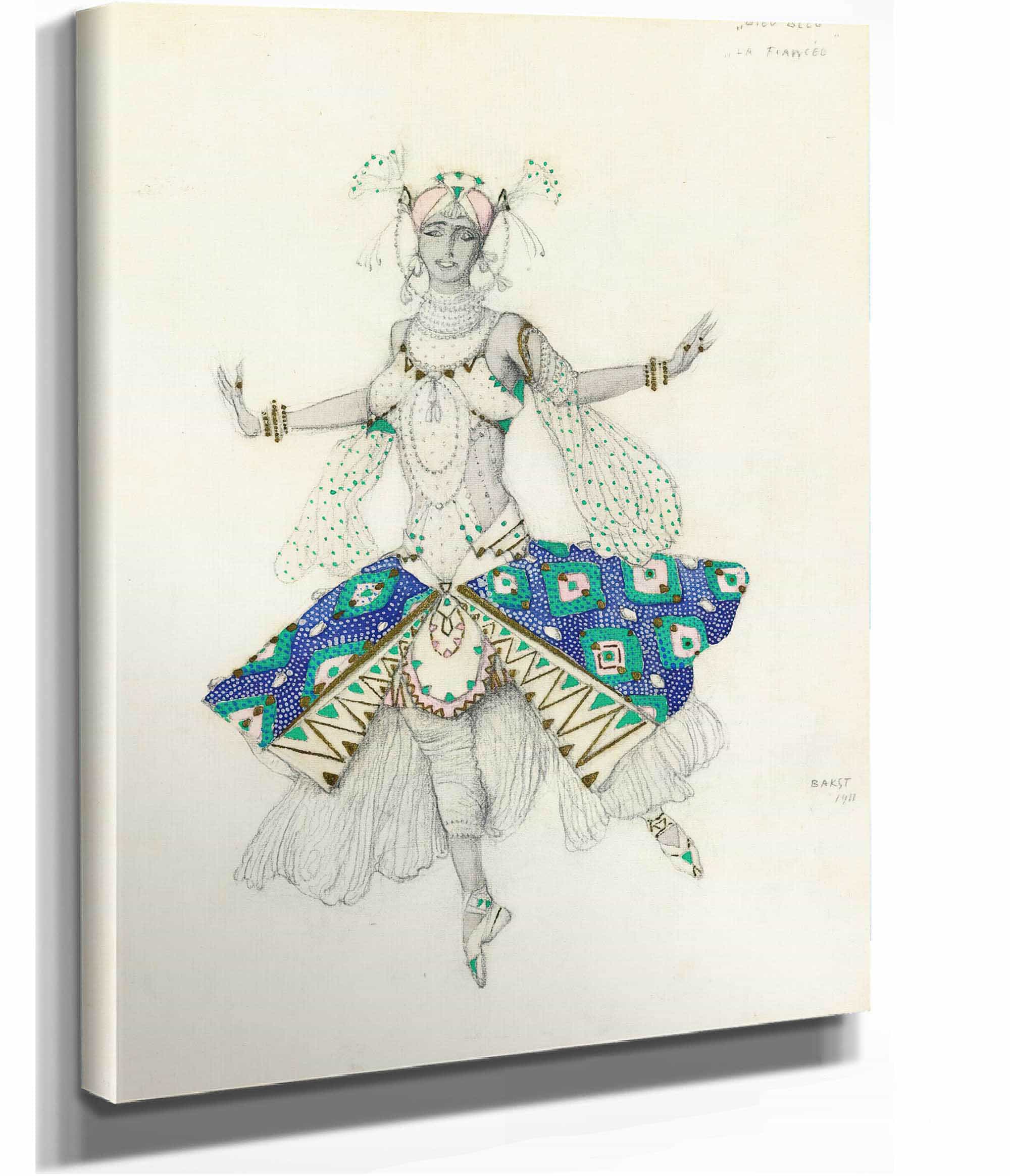 Costume Design For Tamara Karsavina As La Fiancee In Le Dieu Bleu by Leon Bakst