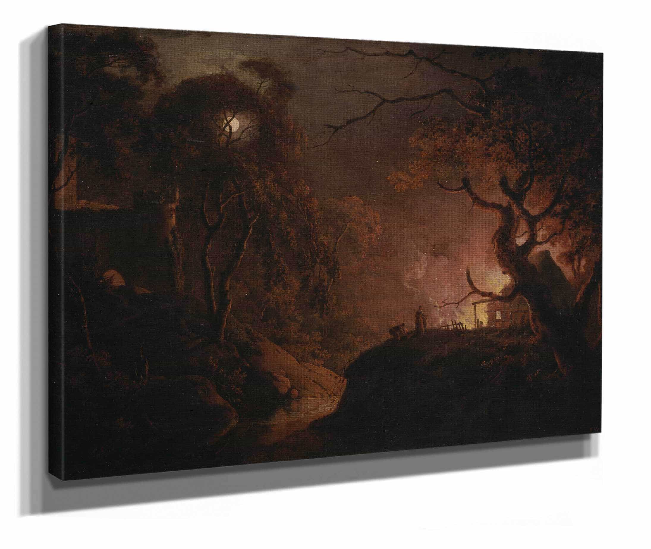 Cottage On Fire At Night by Joseph Wright Of Derby